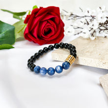 Load image into Gallery viewer, Kyanite x Black Agate (Gold Plated Abacus) Crystal Bracelet
