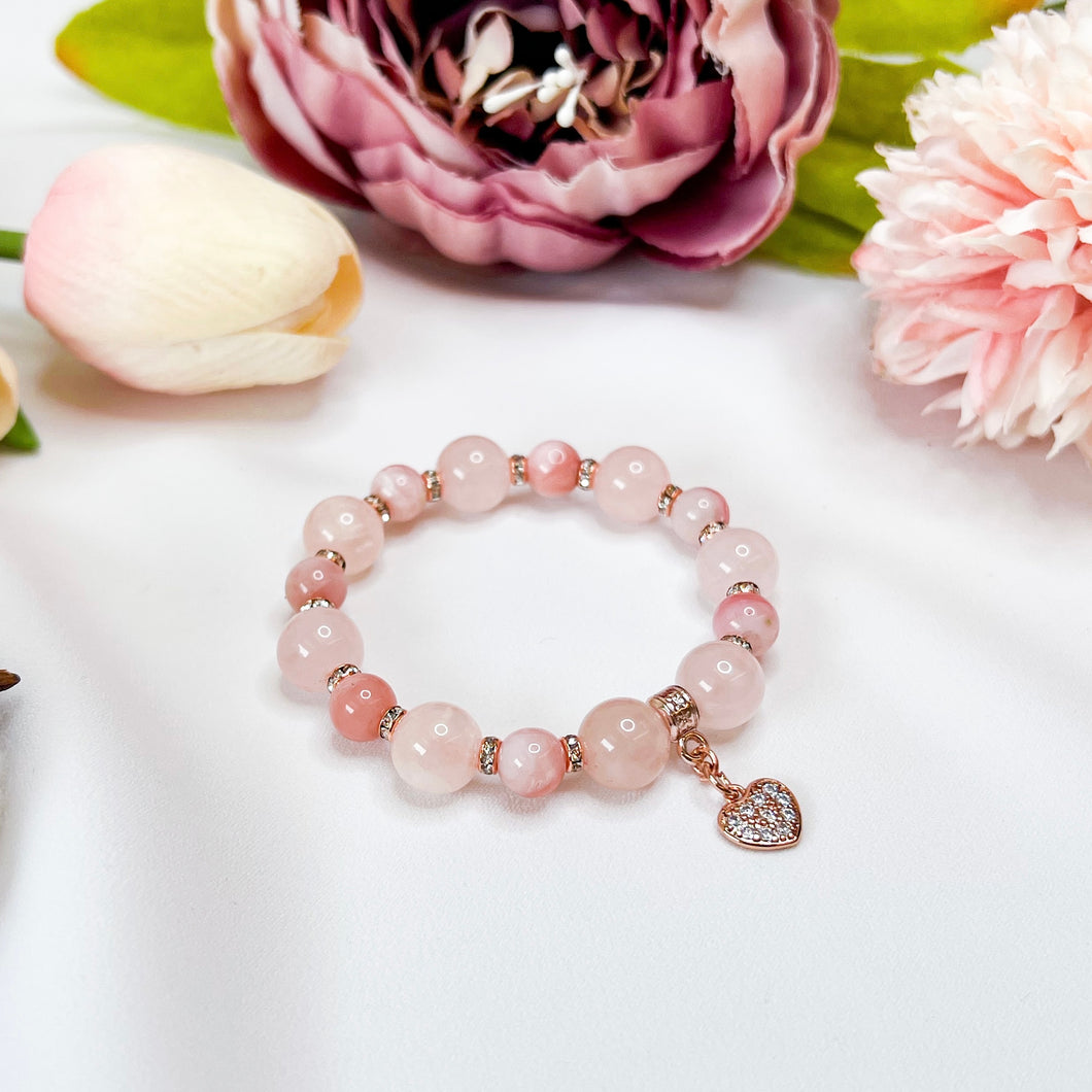 Dusty Rose (Rose Quartz, Pink Opal) Crystal Bracelet