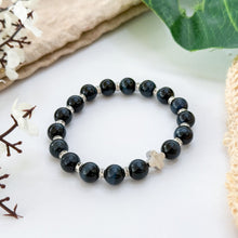 Load image into Gallery viewer, Blue Tiger&#39;s Eye with Meteorite Clover Charm Crystal Bracelet
