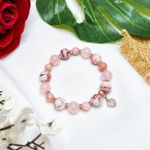 Load image into Gallery viewer, Pink Sorbet Crystal Bracelet (Cinnabar, Rose Quartz, Pink Opal, Rose Gold Heart Charm)
