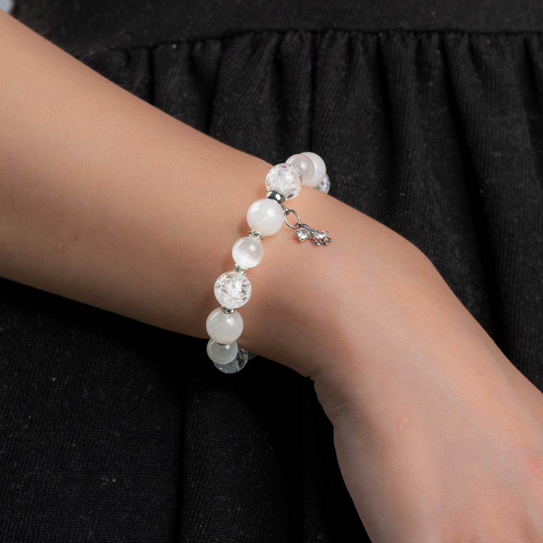 Snow (White Jade, Selenite, Frosted Clear Quartz) Crystal Bracelet