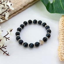 Load image into Gallery viewer, Blue Tiger&#39;s Eye with Meteorite Clover Charm Crystal Bracelet
