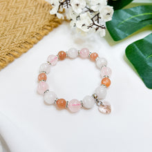 Load image into Gallery viewer, Honey Peach (Rose Quartz, White Jade, Orange Moonstone w/ Glass Heart) Crystal Bracelet
