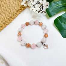 Load image into Gallery viewer, Honey Peach (Rose Quartz, White Jade, Orange Moonstone w/ Glass Heart) Crystal Bracelet
