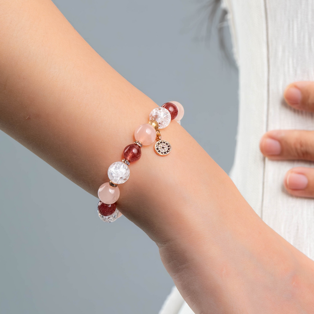 Carmilla Rose Crystal Bracelet (Rose Quartz, Strawberry Quartz, Frosted Clear Quartz)