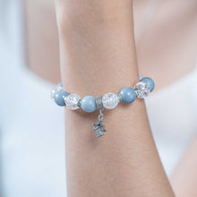 Load image into Gallery viewer, Angelite x Frosted Clear Quartz Crystal Bracelet (Silver Angel Charm)
