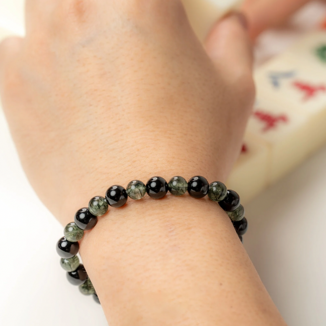 Green Rutile x Black Tourmaline Crystal Bracelet