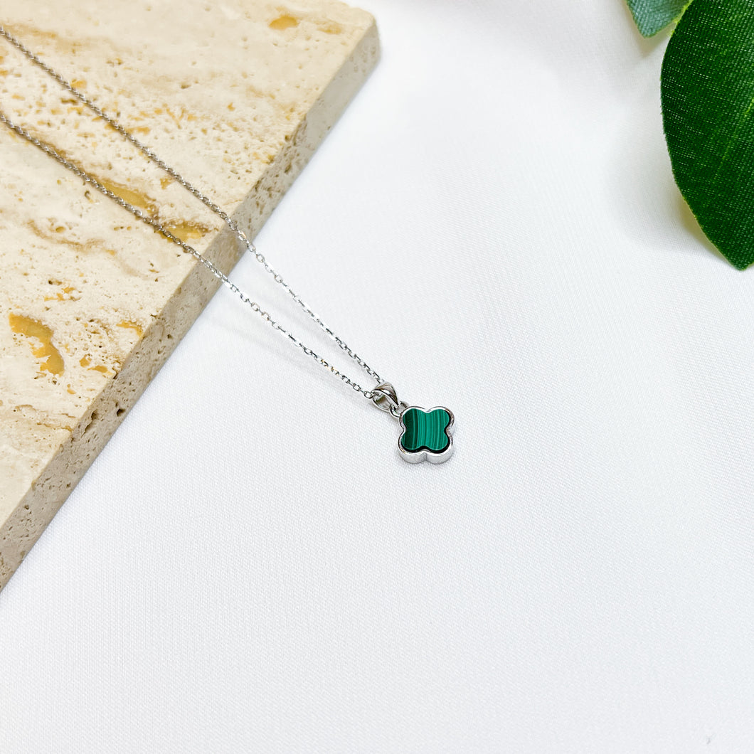 Malachite Crystal Clover S925 Necklace