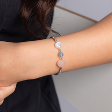 Load image into Gallery viewer, Dainty Luna (Rose Quartz Heart, Rainbow Moonstone Heart, Aquamarine) Crystal Signature Tennis Chain Bracelet
