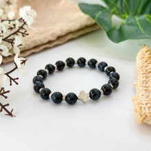 Load image into Gallery viewer, Blue Tiger&#39;s Eye with Meteorite Clover Charm Crystal Bracelet
