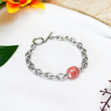 Load image into Gallery viewer, Rhodochrosite Drum 304 Stainless Steel Crystal Chain Bracelet
