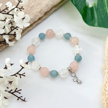 Load image into Gallery viewer, Pink Skies (Blue Calcite, Rose Quartz, Frosted Clear Quartz) Crystal Bracelet
