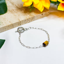 Load image into Gallery viewer, Yellow Tiger&#39;s Eye Barrel Crystal Stainless Steel Chain Bracelet
