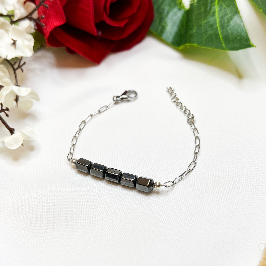 Hematite Stainless Steel Chain Crystal Bracelet