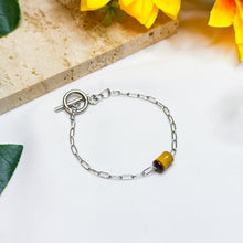 Load image into Gallery viewer, Yellow Tiger&#39;s Eye Barrel Crystal Stainless Steel Chain Bracelet
