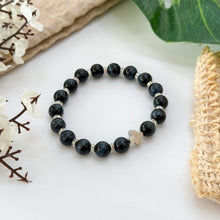 Load image into Gallery viewer, Blue Tiger&#39;s Eye with Meteorite Clover Charm Crystal Bracelet
