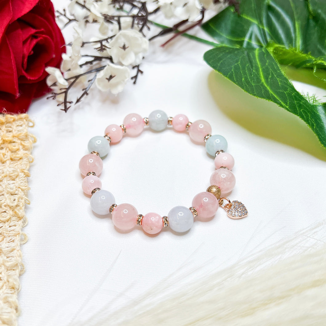 Pastel Macaron (Green Jade, Rose Quartz, Pink Opal) Crystal Bracelet