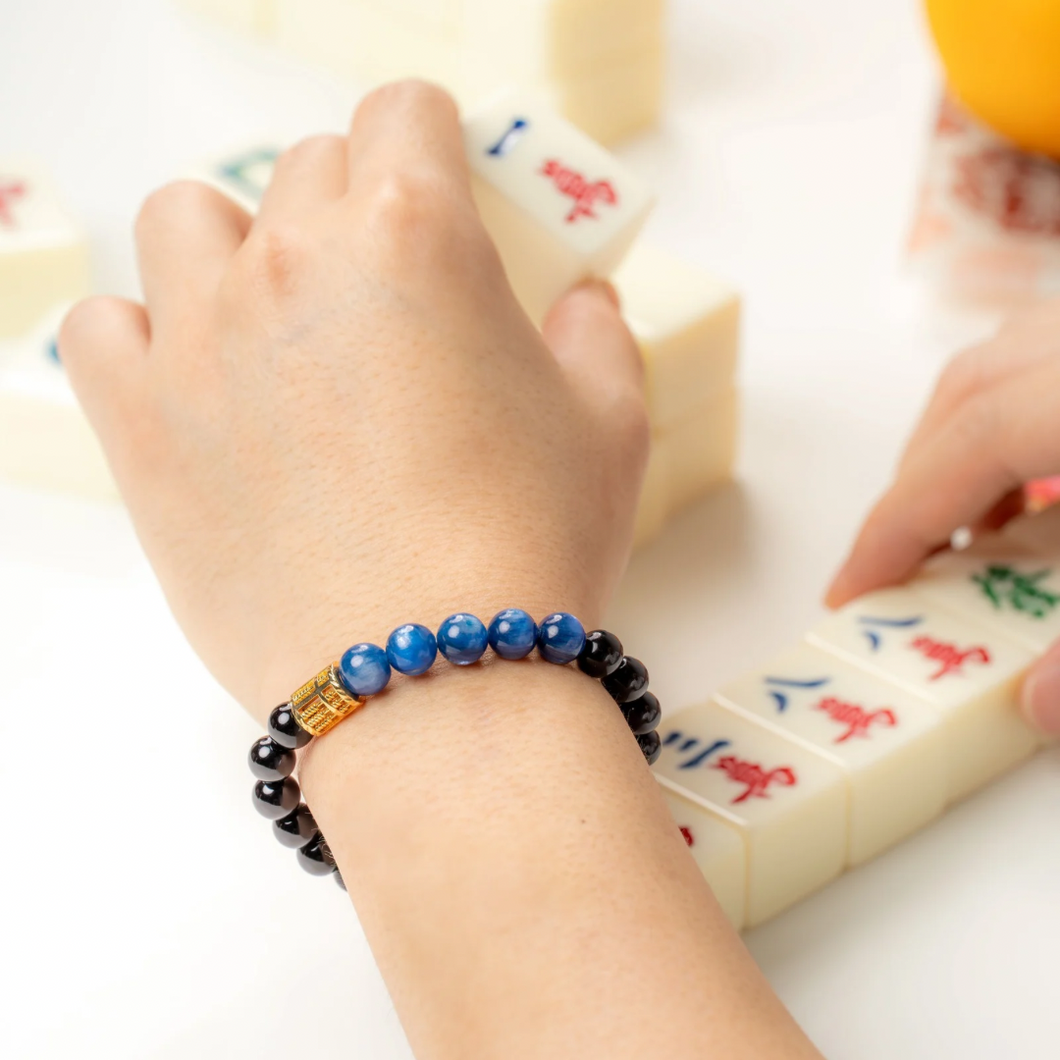 Kyanite x Black Agate (Gold Plated Abacus) Crystal Bracelet