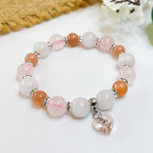 Load image into Gallery viewer, Honey Peach (Rose Quartz, White Jade, Orange Moonstone w/ Glass Heart) Crystal Bracelet
