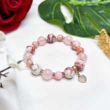 Load image into Gallery viewer, Pink Sorbet Crystal Bracelet (Cinnabar, Rose Quartz, Pink Opal, Rose Gold Heart Charm)
