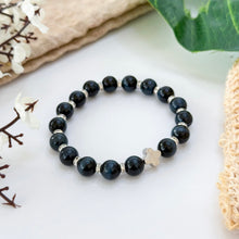 Load image into Gallery viewer, Blue Tiger&#39;s Eye with Meteorite Clover Charm Crystal Bracelet
