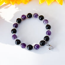 Load image into Gallery viewer, Blackberry (Chevron Amethyst, Black Tourmaline) Crystal Bracelet
