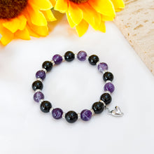 Load image into Gallery viewer, Blackberry (Chevron Amethyst, Black Tourmaline) Crystal Bracelet
