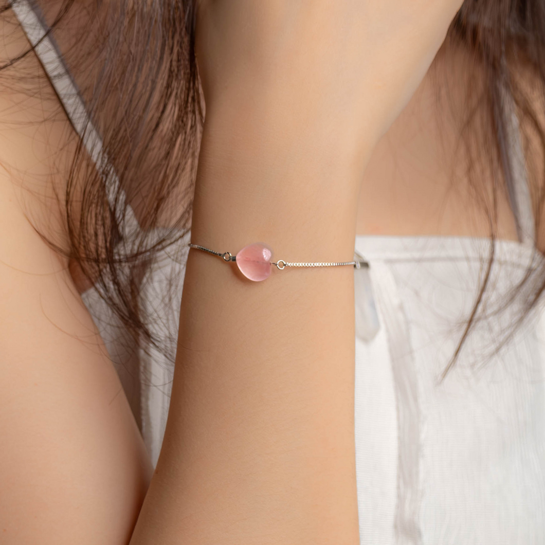 Rose Quartz Crystal Heart Stainless Steel Slider Bracelet