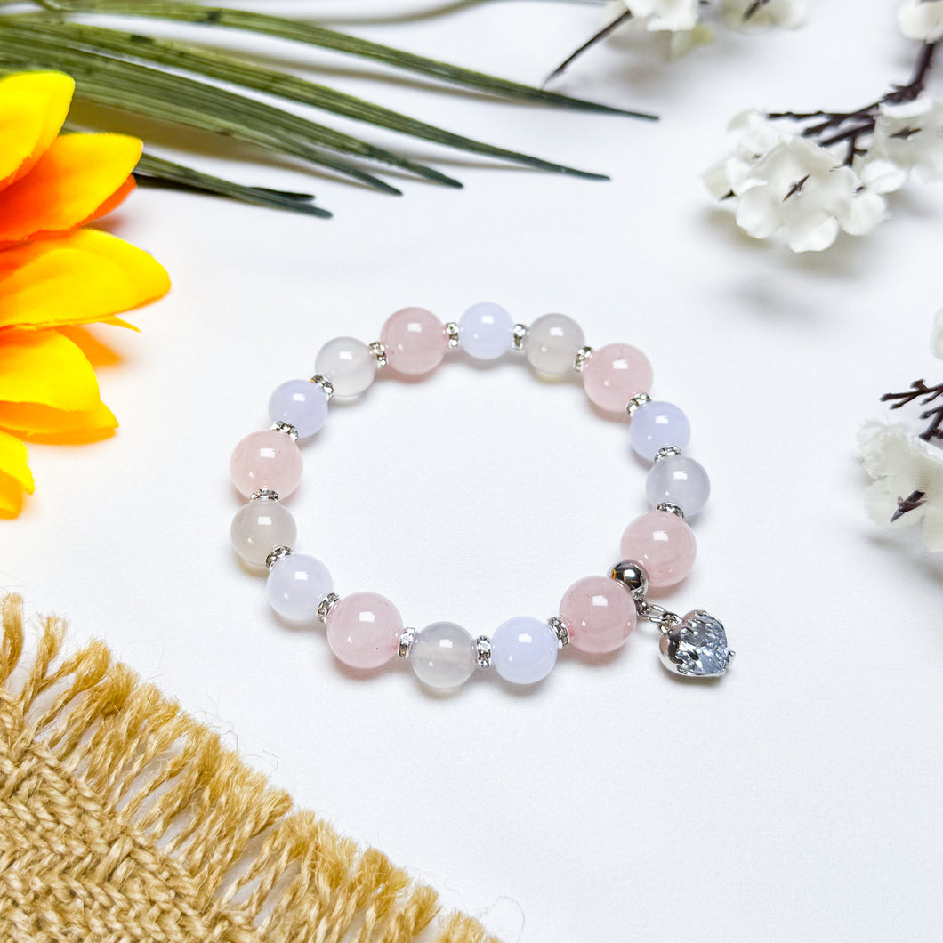 Pastel Mist (Rose Quartz, Blue Chalcedony, Chalcedony) Crystal Bracelet