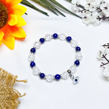 Load image into Gallery viewer, Lapis Lazuli x Crackled Clear Quartz Crystal Bracelet (Evil Eye Charm)
