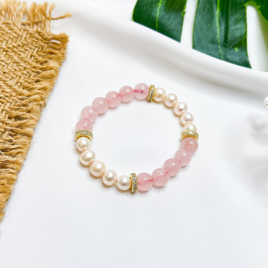 Rose Pearl Crystal Bracelet (Rose Quartz & Freshwater Pearls)