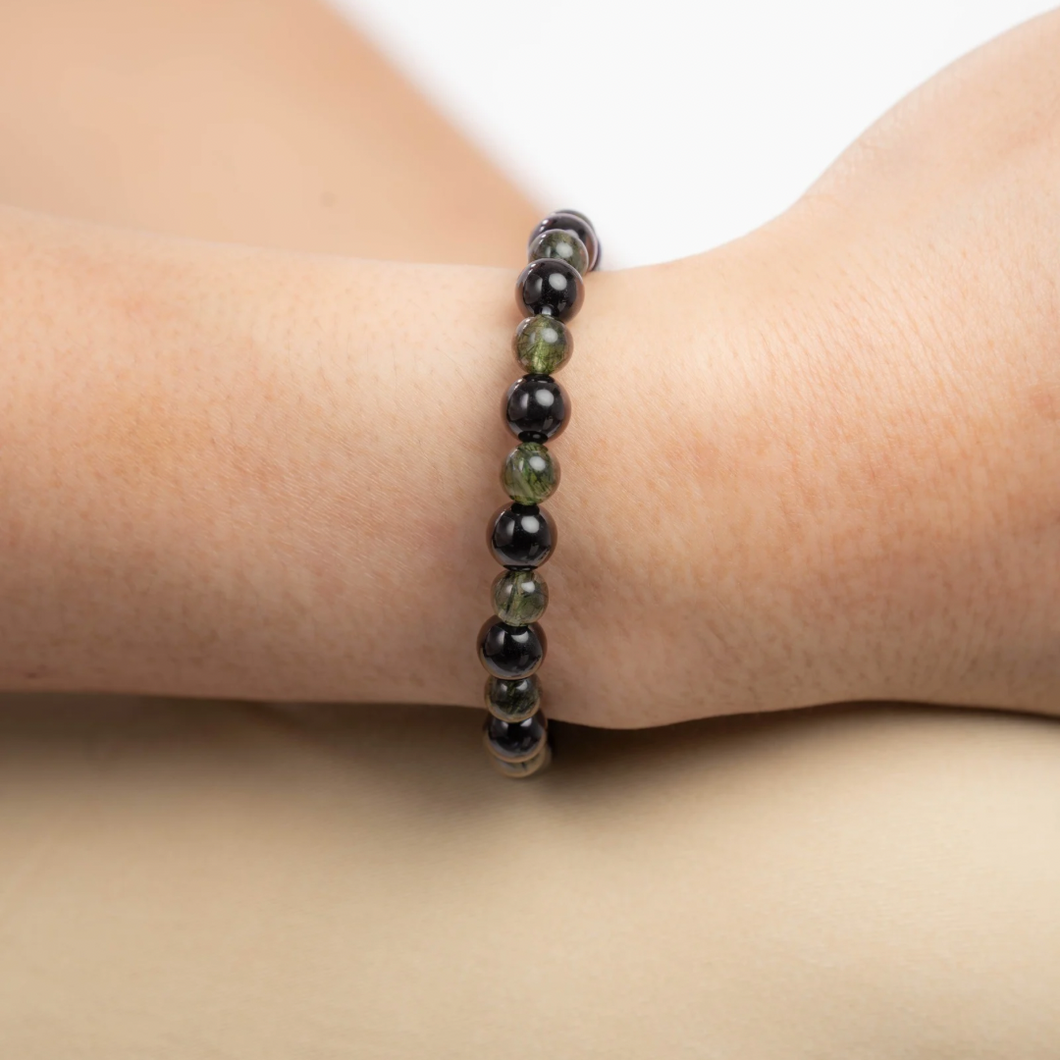 Green Rutile x Black Agate Crystal Bracelet