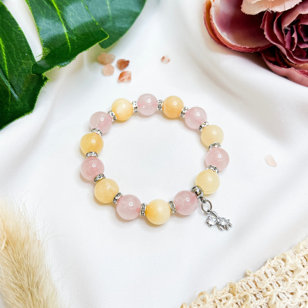 Honey Calcite x Rose Quartz (w/ S925 Teddy Bear) Crystal Bracelet