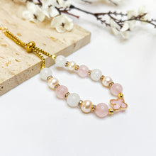 Load image into Gallery viewer, Princess Odette (Rose Quartz, White Jade, Freshwater Pearl, Gold Clover Charm) Slider Crystal Bracelet
