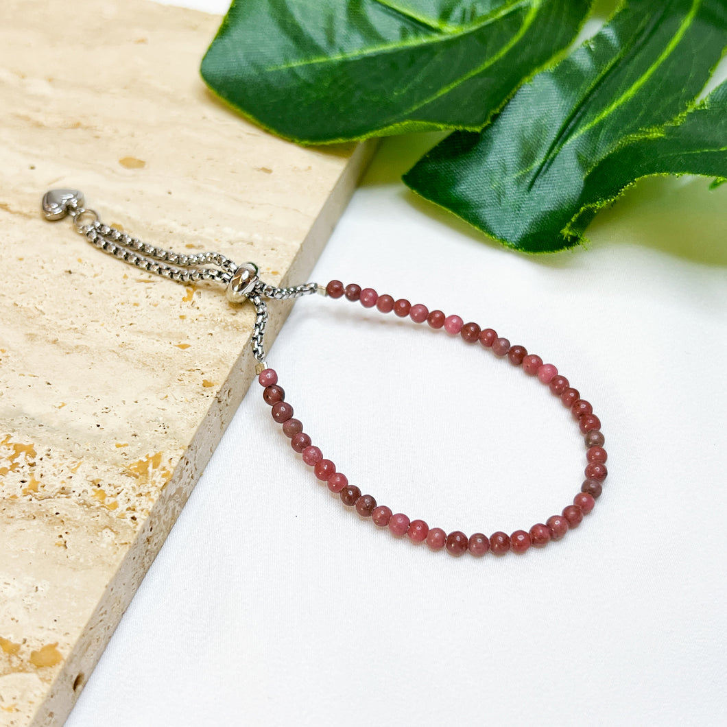 Rhodonite Stainless Steel Slider Crystal Bracelet