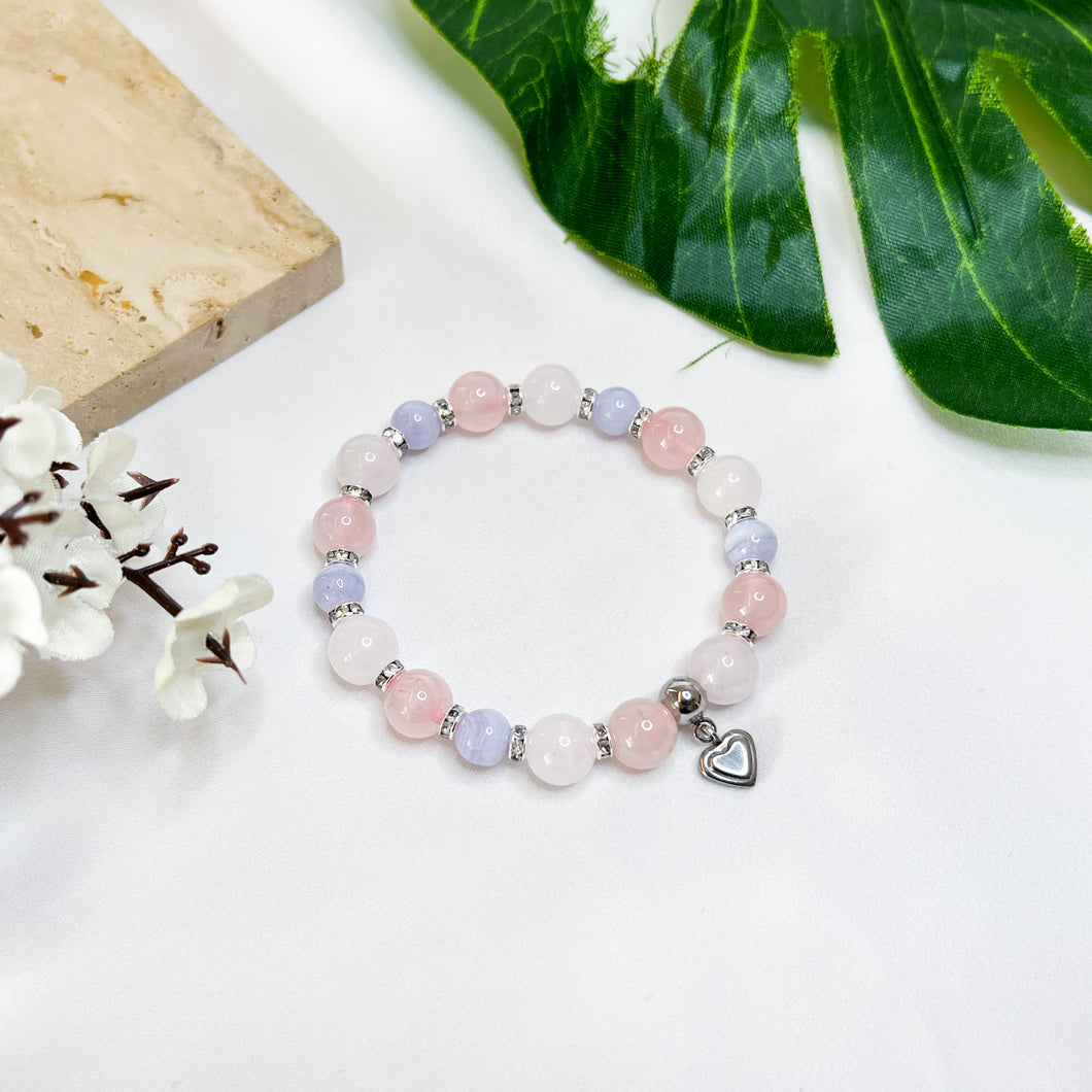 Cotton Candy (Rose Quartz, White Jade, Blue Lace Agate) Crystal Bracelet