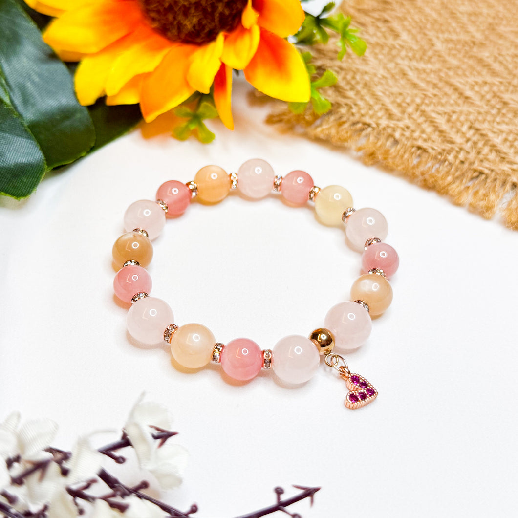 Sunset Pink (Rose Quartz, Peach Moonstone, Yan Yuan Agate) Crystal Bracelet