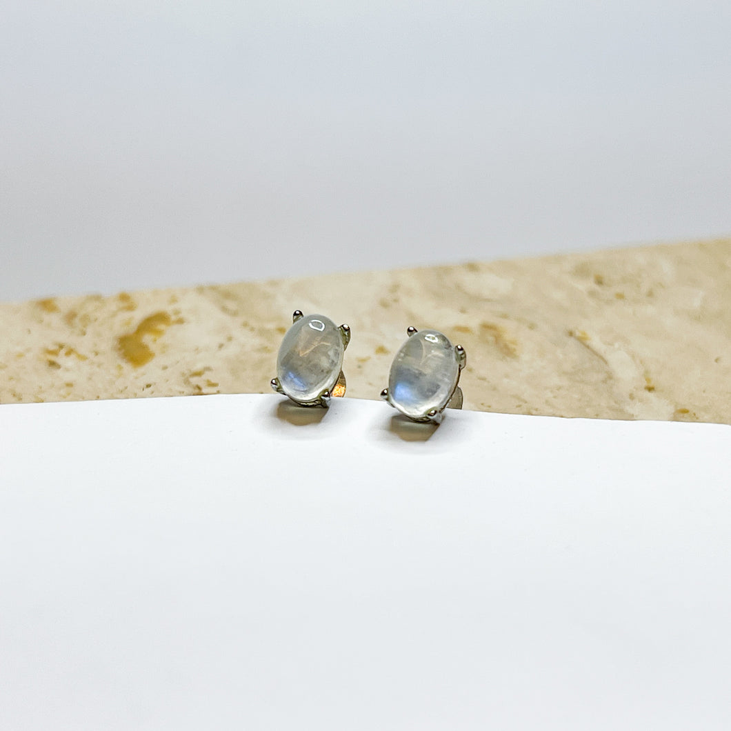 Rainbow Moonstone S925 Sterling Silver Stud Crystal Earrings