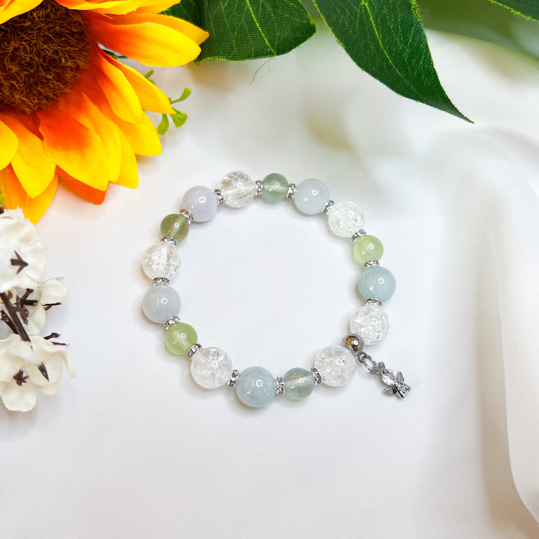 Tinkerbell (Green Jade, Prehnite, Frosted Clear Quartz) Crystal Bracelet