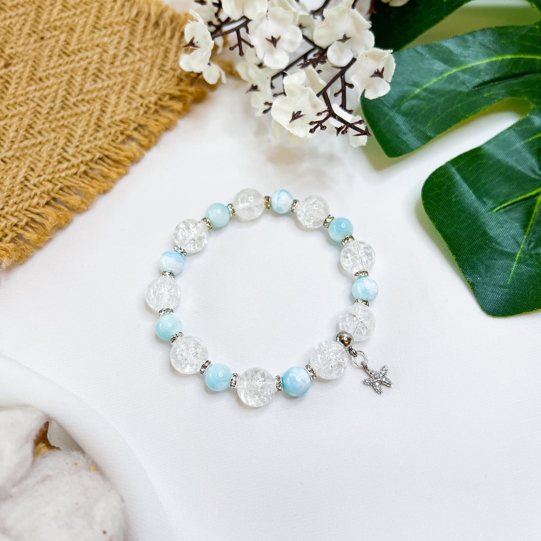 Hemimorphite x Frosted Clear Quartz (S925 Starfish) Crystal Bracelet