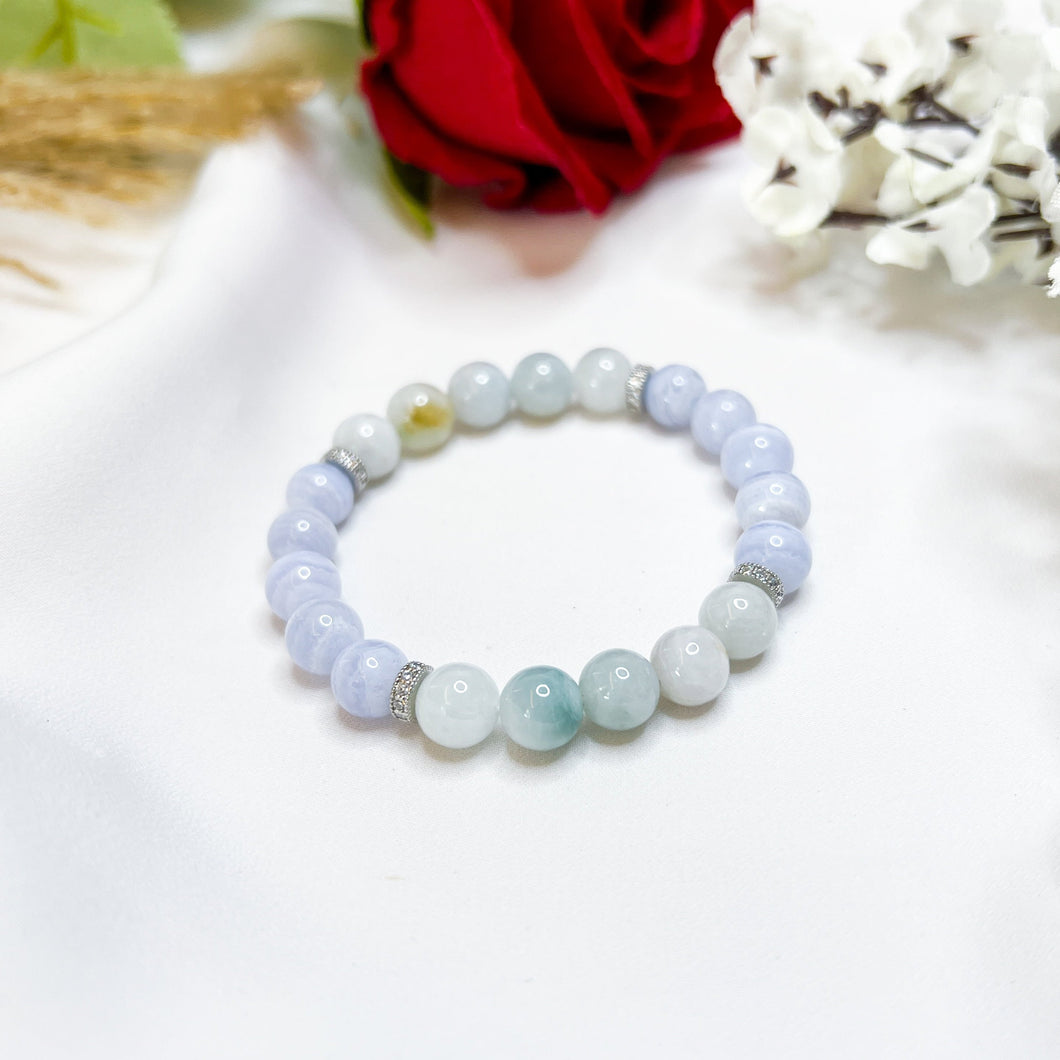 Icy Green (Blue Lace Agate, Icy Green Jade) Crystal Bracelet