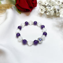 Load image into Gallery viewer, Amethyst x Selenite (Evil Eye) Crystal Bracelet
