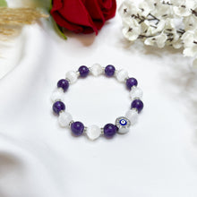 Load image into Gallery viewer, Amethyst x Selenite (Evil Eye) Crystal Bracelet
