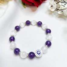 Load image into Gallery viewer, Amethyst x Selenite (Evil Eye) Crystal Bracelet
