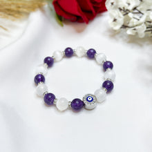 Load image into Gallery viewer, Amethyst x Selenite (Evil Eye) Crystal Bracelet
