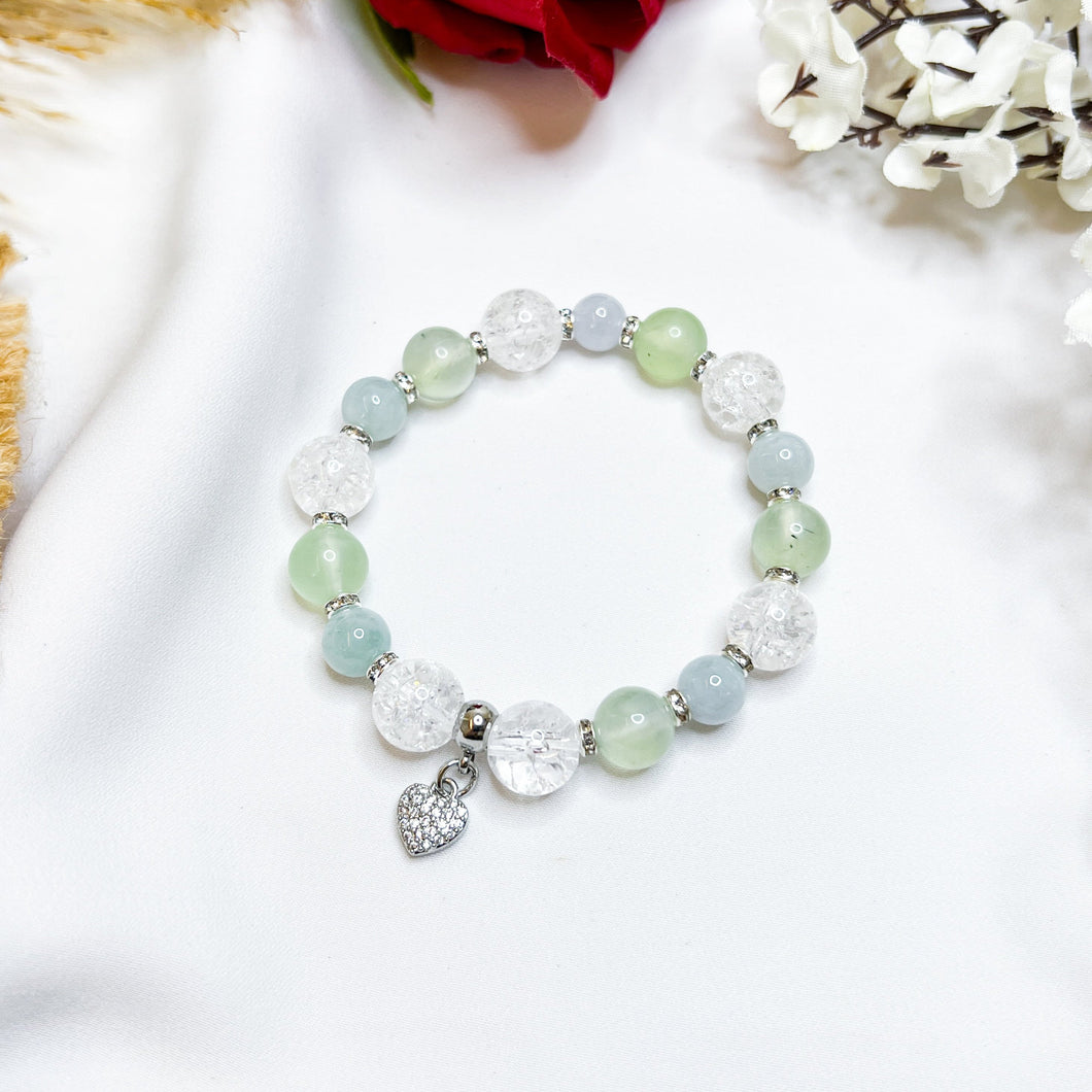 Tinkerbell (Green Jade, Prehnite, Frosted Clear Quartz) Crystal Bracelet