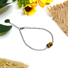 Load image into Gallery viewer, Yellow Tiger&#39;s Eye Barrel Crystal Stainless Steel Chain Bracelet
