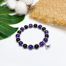 Load image into Gallery viewer, Amethyst x Black Tourmaline Crystal Bracelet (Evil Eye)
