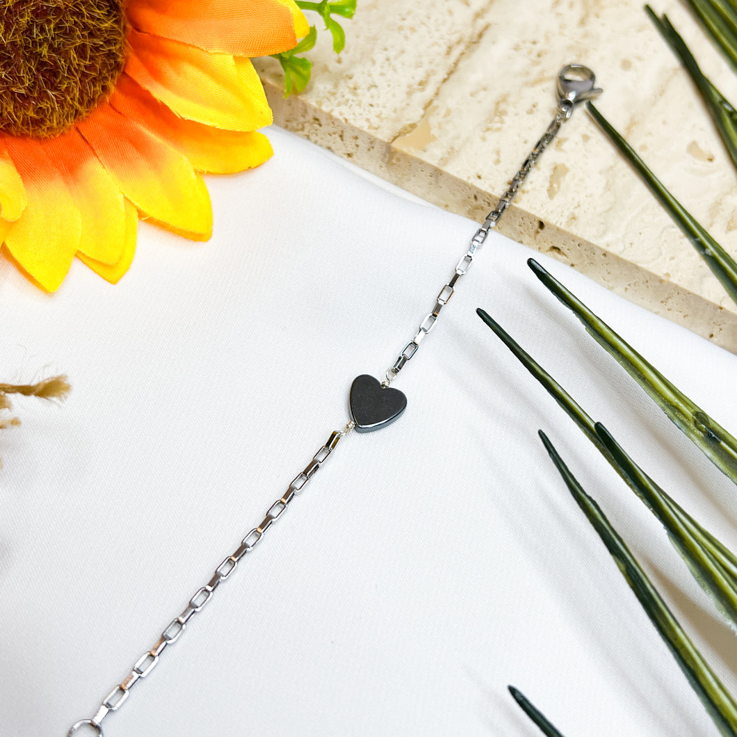 Hematite Stainless Steel Chain Crystal Bracelet