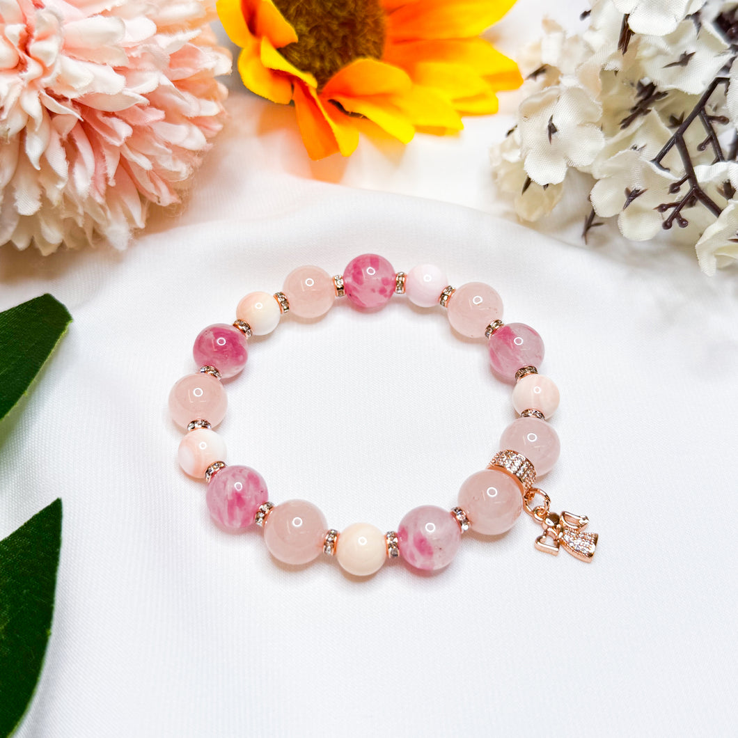 Misty Rose Crystal Bracelet (Rose Quartz, Rhodonite, Pink Conch)